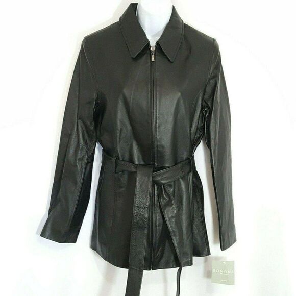 Sonoma Jackets & Blazers - NEW Sonoma Leather Jacket Belted Sz S Black Pockets